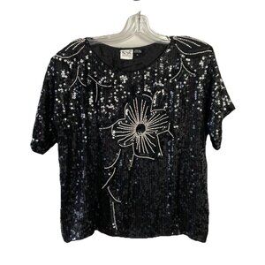Vintage 90s Royal Women's Sequin Beaded Silk Top Size L evening